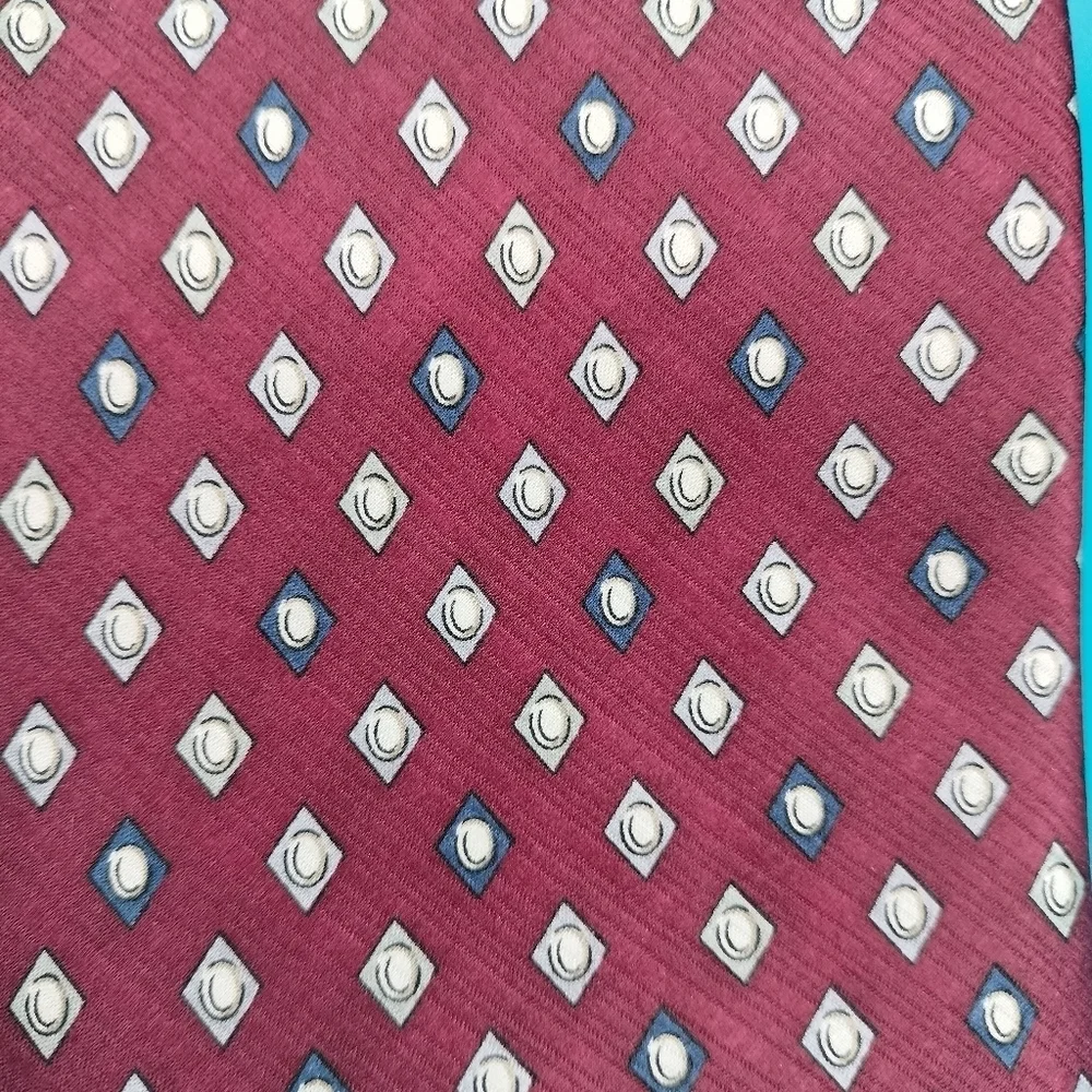 Bossi Roma Milano Silk Necktie Tie Red Multicolored Geometric Handmade